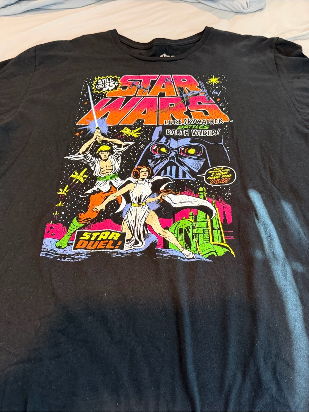Star Wars Black Tee with Neon Comic Front Graphic